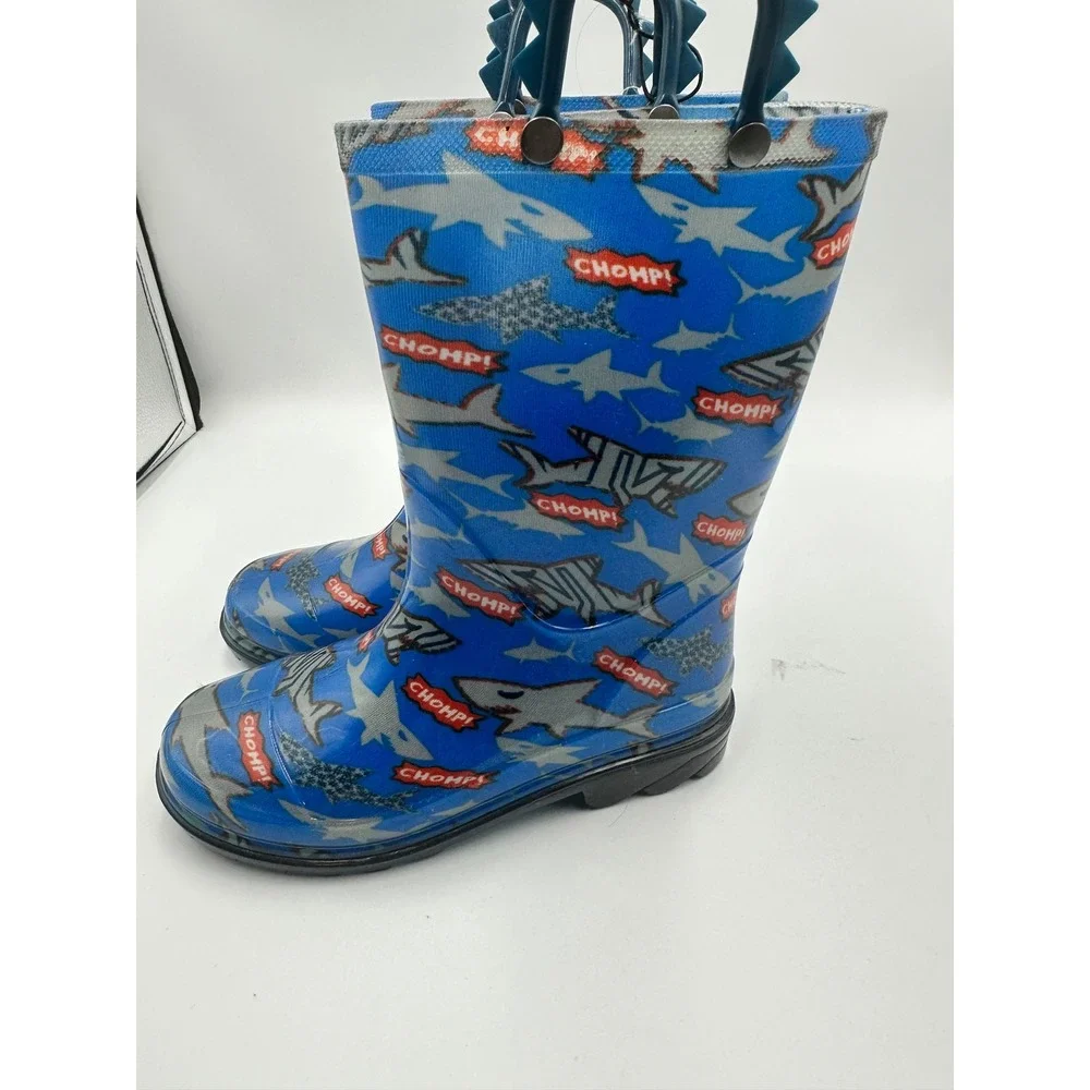 Members Mark Boys Shark Rain Boots Blue Chomp Waterproof Rubber Size 13/1